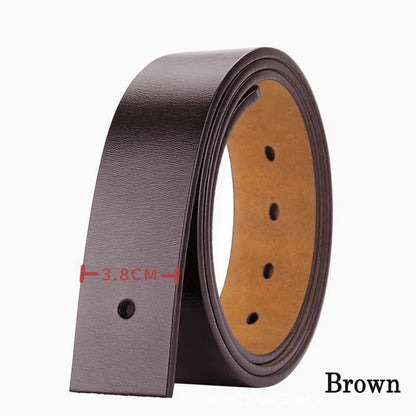 Mens Genuine Leather Belt Strap 3.8cm No Buckle Replacement Black Brown - QHA UK