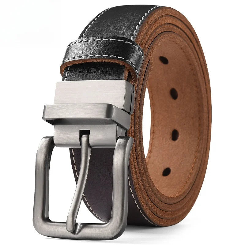 Men's Plus Size Cowskin Leather Belt with Buckle 3.3cm Casual 105–170cm