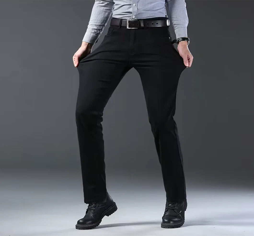 Mens Straight Stretch Jeans Slim Fit Smart Casual Work Denim Trousers