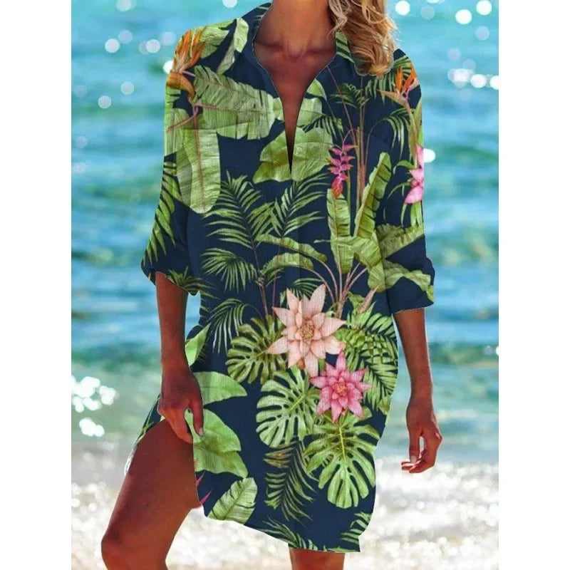3.Boho Style Summer Cover-Up – Women's Tropical Print Beach Blouse Selection