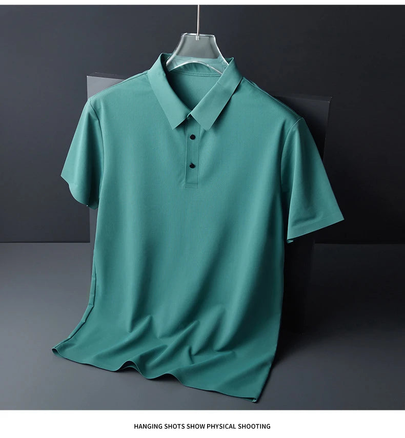 Seamless High-end Polo Shirt for Men's Business Thin Half Sleeved Solid Lapel Short Sleeved Men's Shirt Polo Shirt - QHA UK