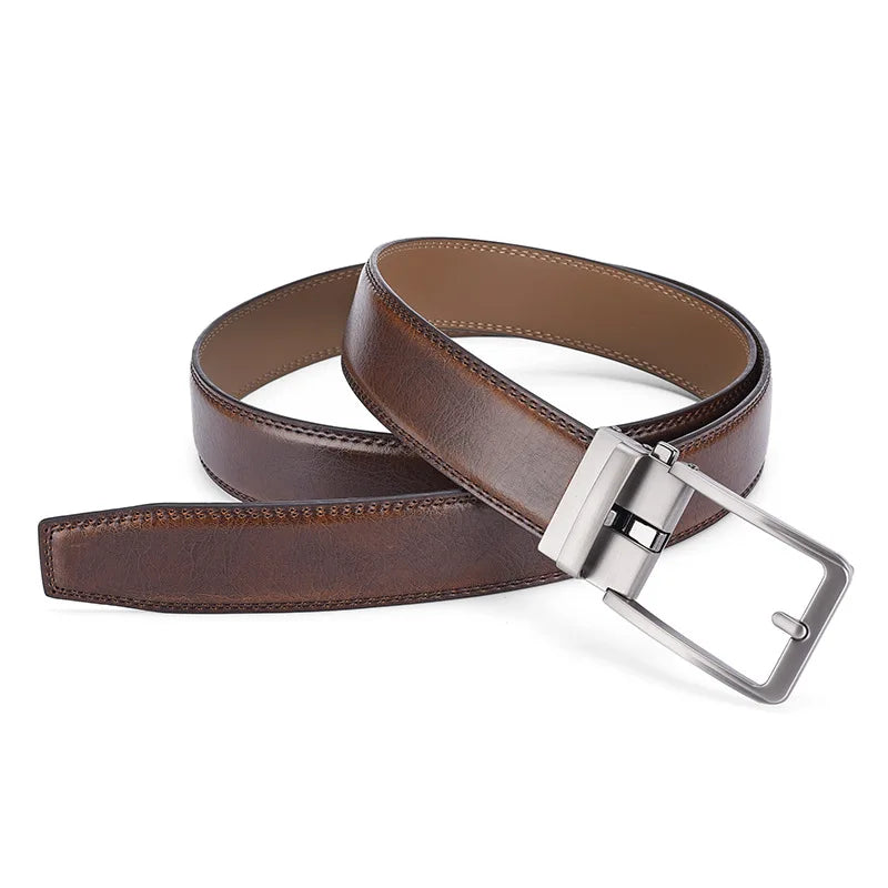 Mens Leather Ratchet Belt Automatic Sliding Buckle 35mm Smart Casual