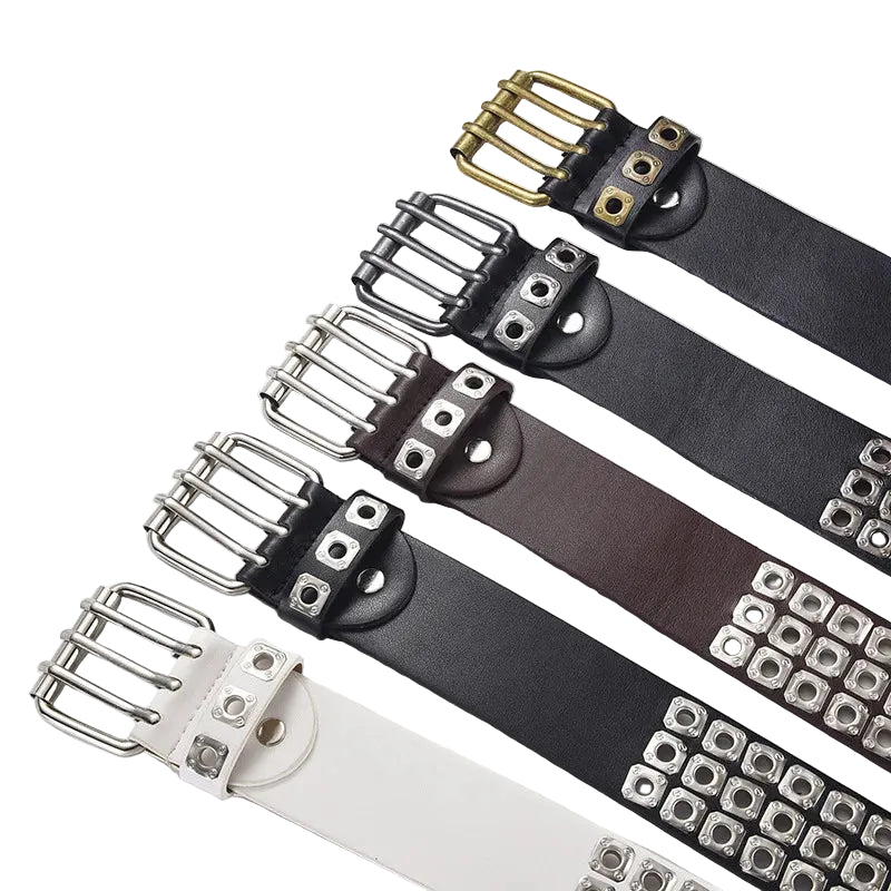 Womens Goth Punk Studded Belt Y2K Metal Pin Buckle Waistband Streetwear 3.8cm - QHA UK