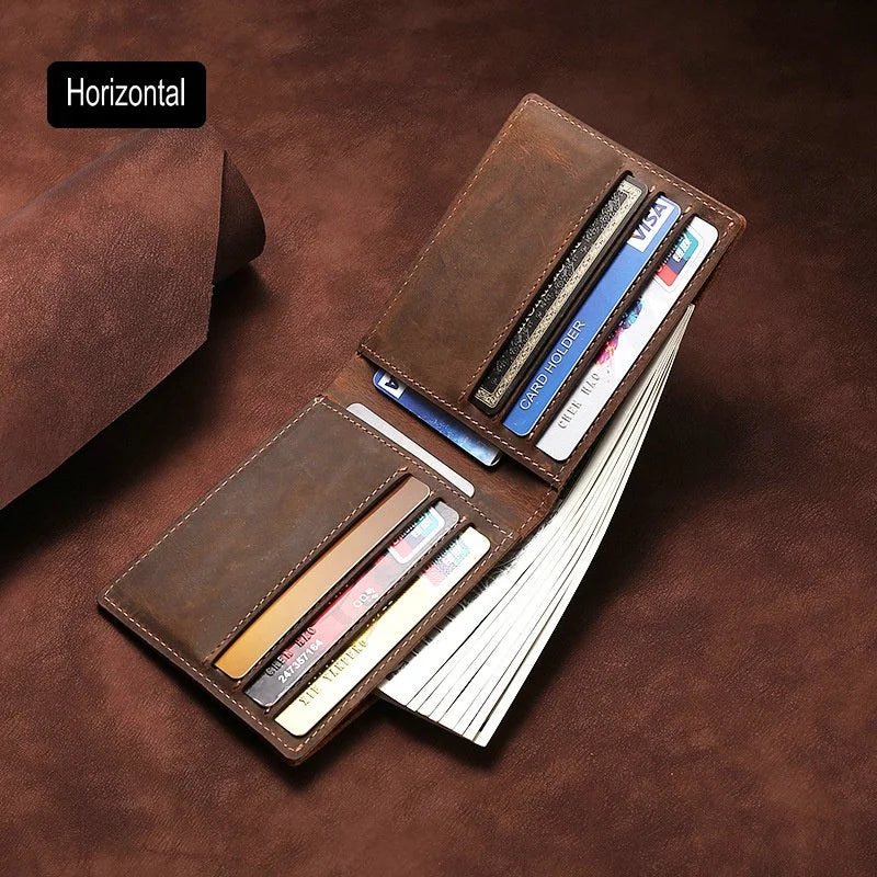 GENODERN Crazy Horse Mens Leather Wallet Slim Bifold Cowhide Vintage G227