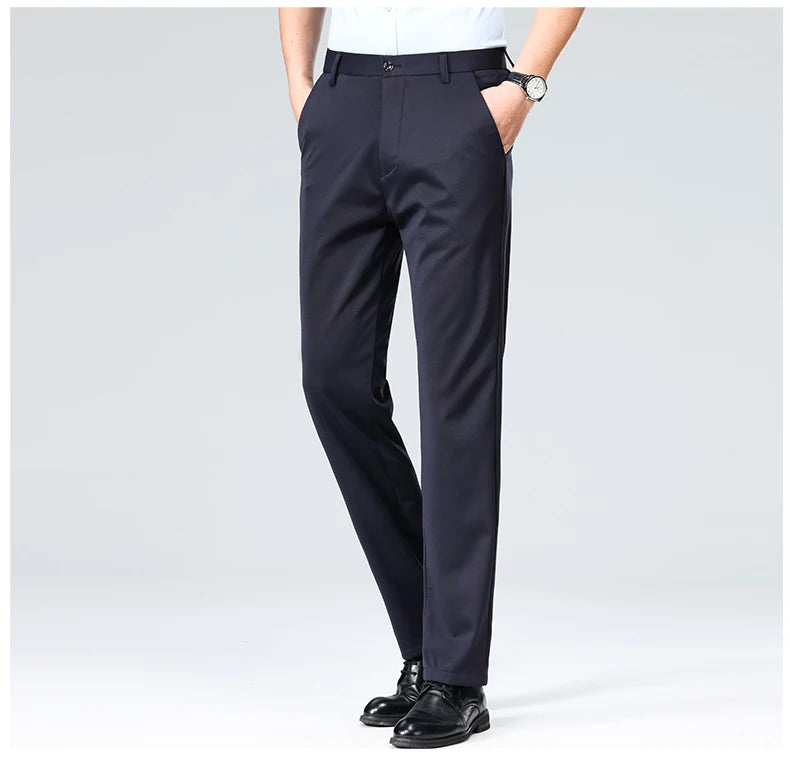 Mens Slim Fit Formal Trousers Stretch Smart Business Suit Pants - QHA UK