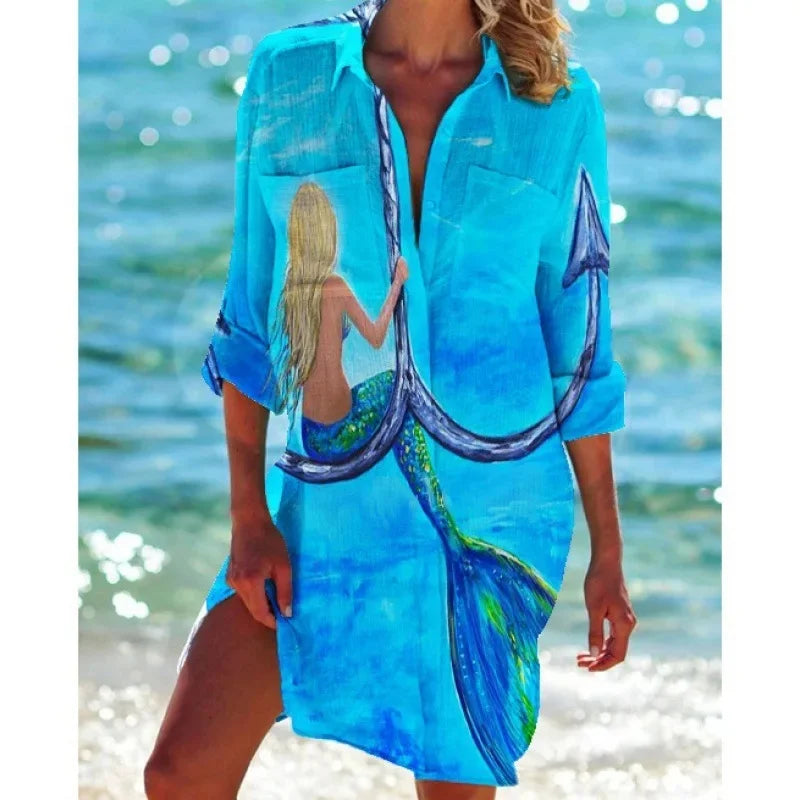 3.Boho Style Summer Cover-Up – Women's Tropical Print Beach Blouse Selection
