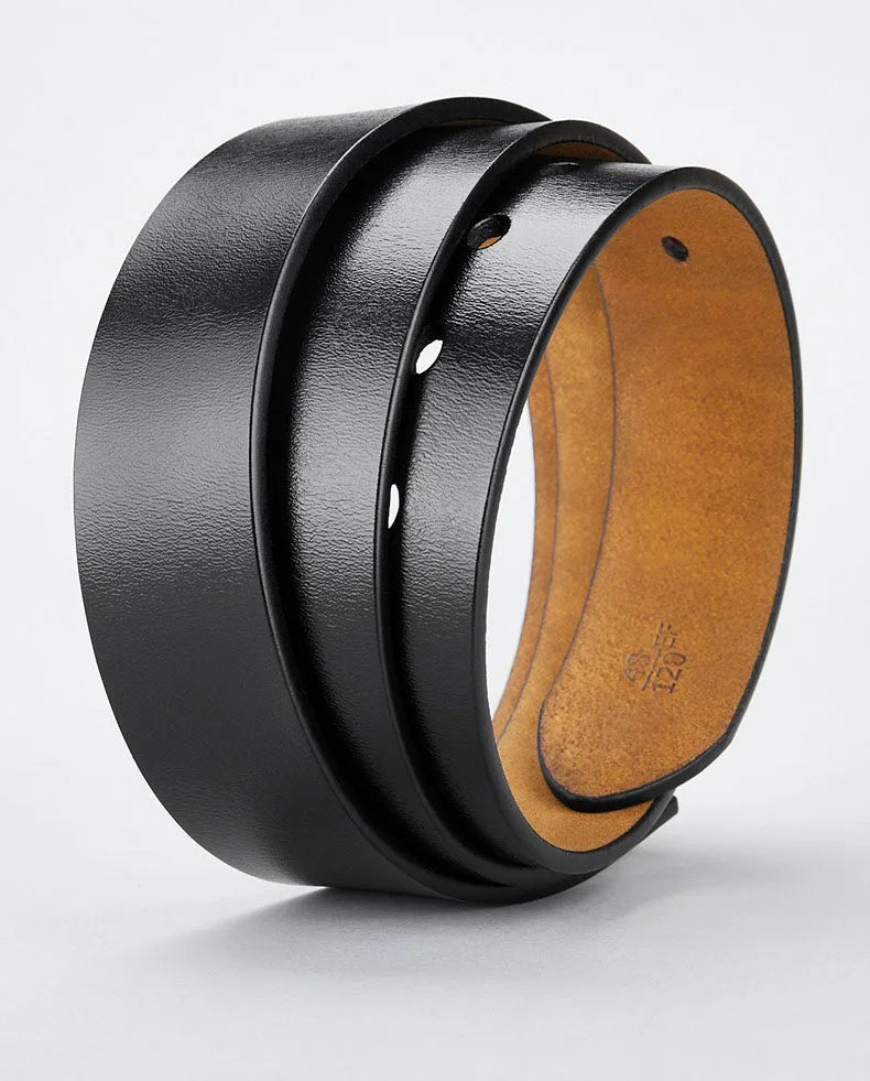 Mens Genuine Leather Belt Strap 3.8cm No Buckle Replacement Black Brown - QHA UK