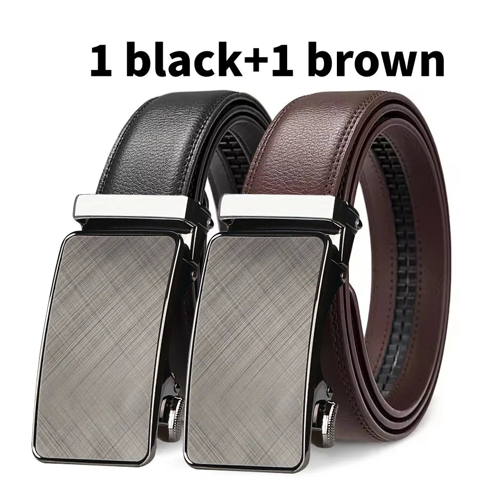 Men's Genuine Leather Ratchet Belt Automatic Buckle Black Brown