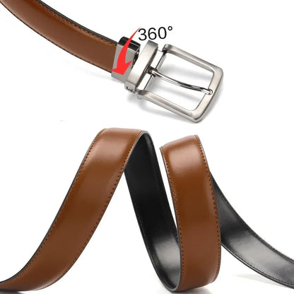 Brown leather belt with a silver buckle on a white background