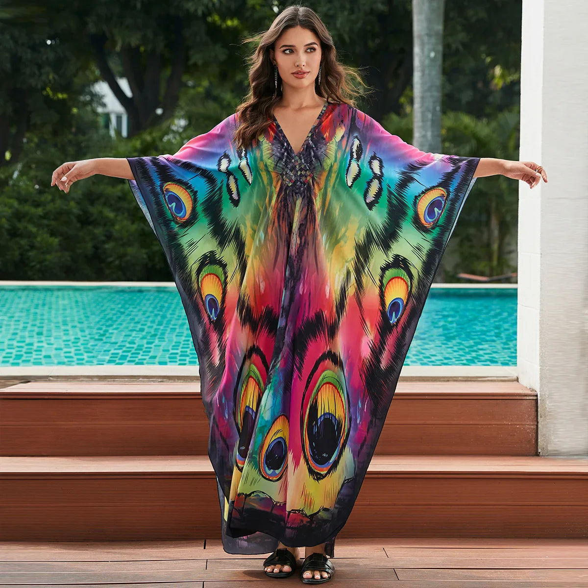 1. Maxi Kaftan Beach Dresses for Women – Artistic Summer Robe with Bold Prints
