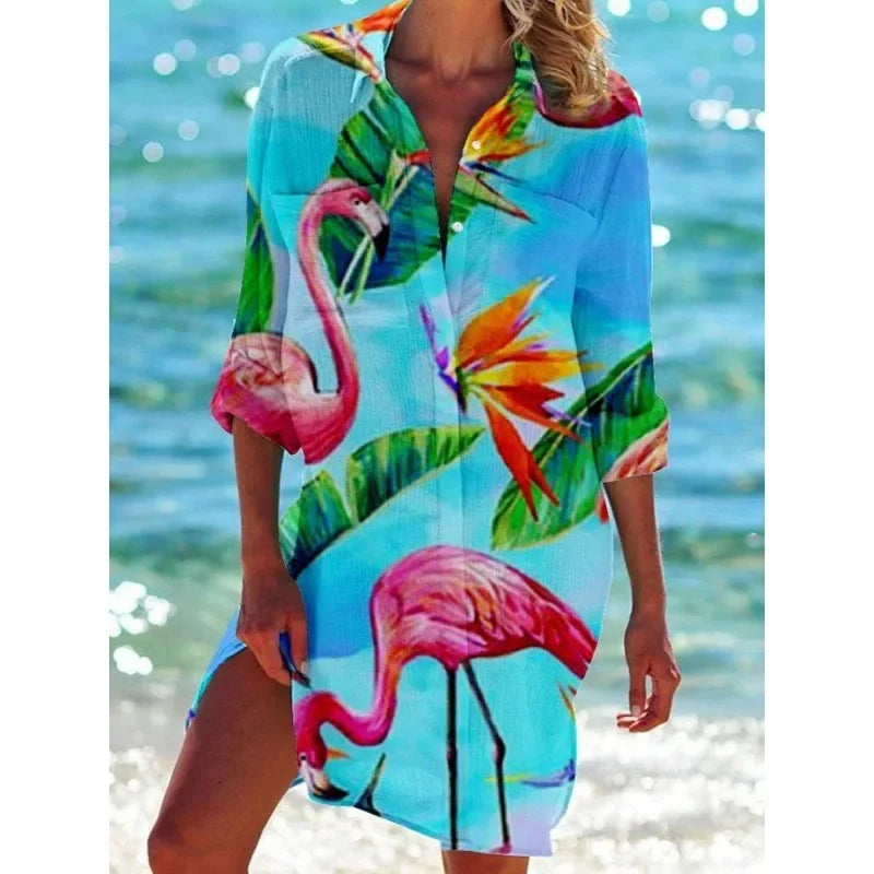 2.Boho Style Summer Cover-Up – Women's Tropical Print Beach Blouse Selection