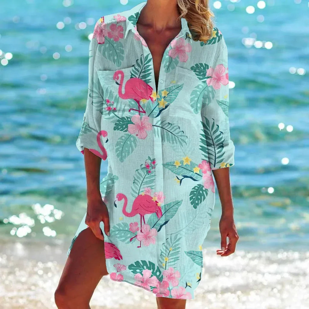 1.Boho Style Summer Cover-Up – Women's Tropical Print Beach Blouse Selection