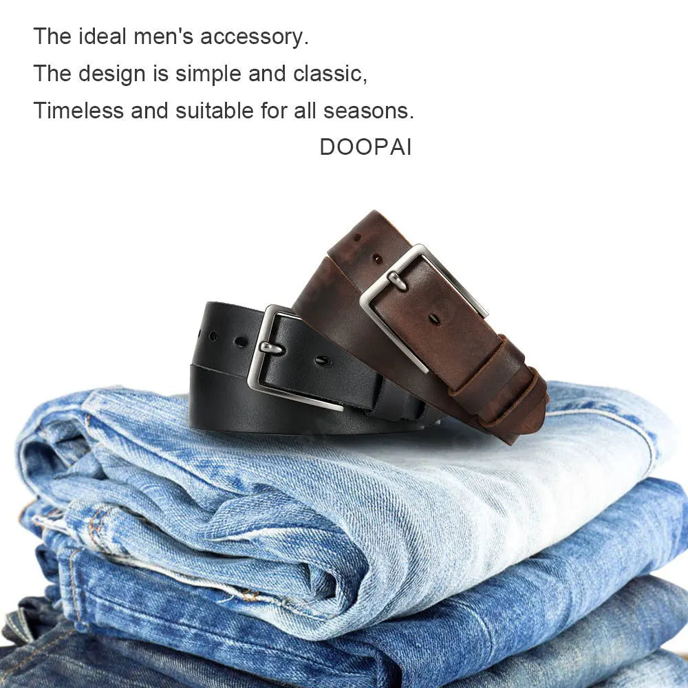 Mens Genuine Cowhide Leather Belt Antique Needle Buckle Casual Jeans Belt 40mm - QHA UK
