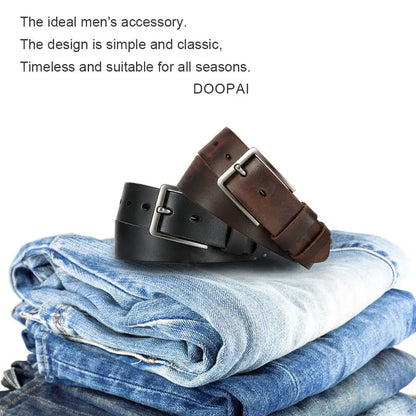 Mens Genuine Cowhide Leather Belt Antique Needle Buckle Casual Jeans Belt 40mm - QHA UK