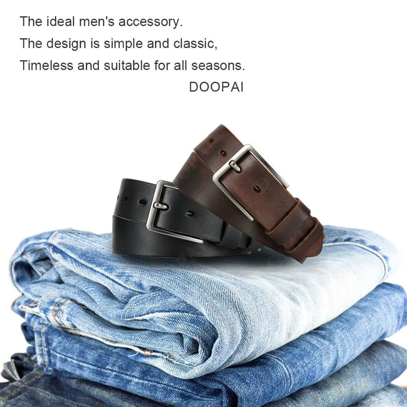 Mens Genuine Cowhide Leather Belt Antique Needle Buckle Casual Jeans Belt 40mm - QHA UK