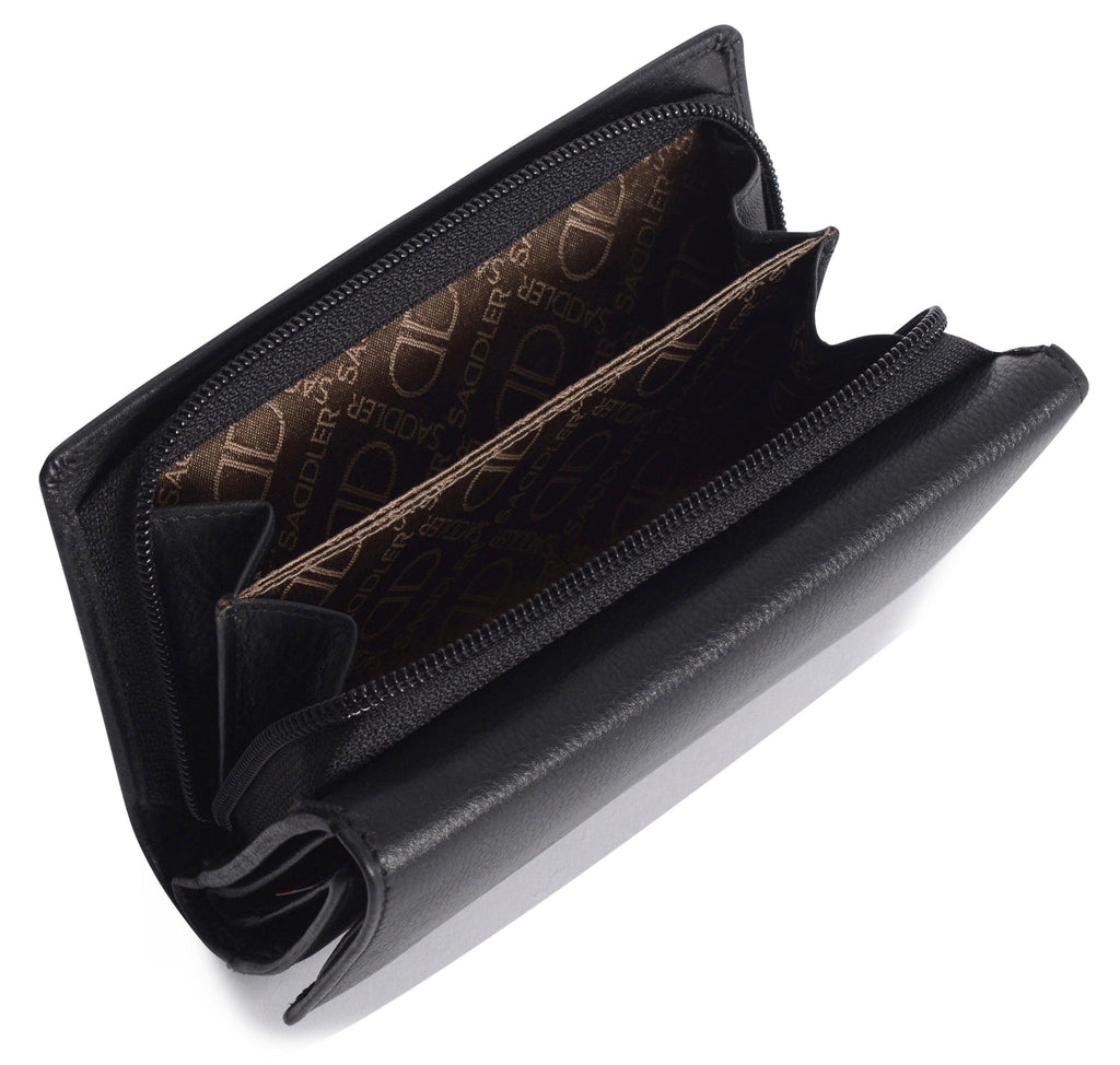 SADDLER PAULA Handmade Leather Trifold Purse – RFID Protected | 8 Card Slots, ID Window & Rear Zip Pocket | Gift Boxed