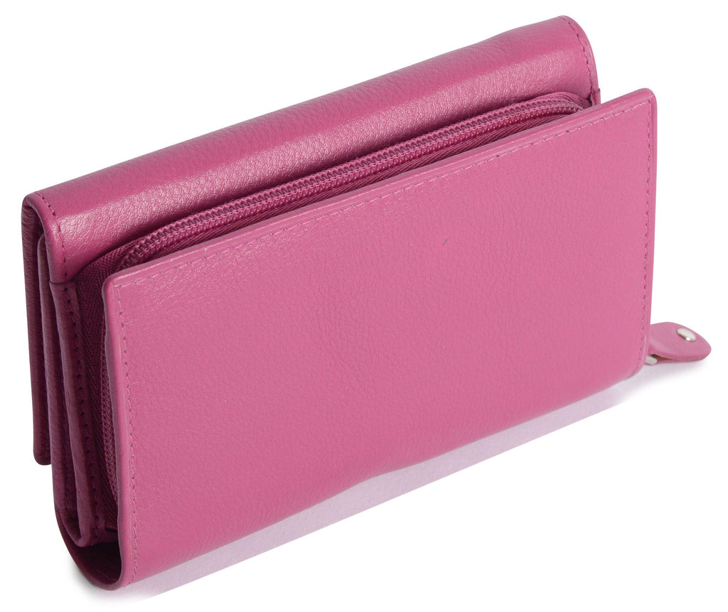 SADDLER PAULA Handmade Leather Trifold Purse – RFID Protected | 8 Card Slots, ID Window & Rear Zip Pocket | Gift Boxed