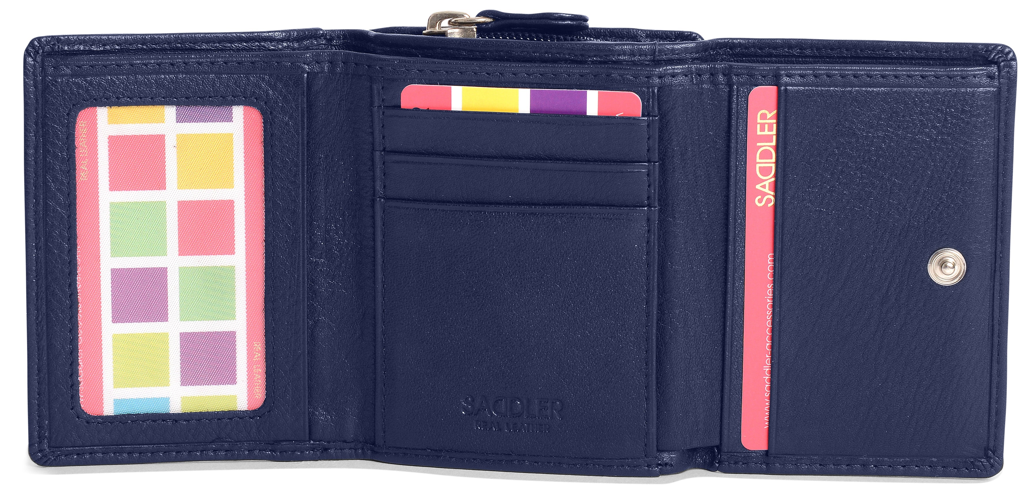 SADDLER CARLA Handmade Leather Compact Trifold Purse – RFID Protected | 5 Card Slots, ID Window & Zipped Coin Pocket | Gift Boxed