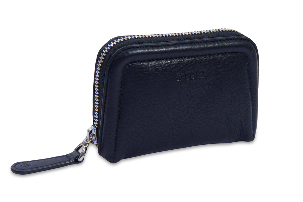 SADDLER "Annabelle" 2 Section RFID Real Leather Zip Top Coin Purse (Gift Boxed)