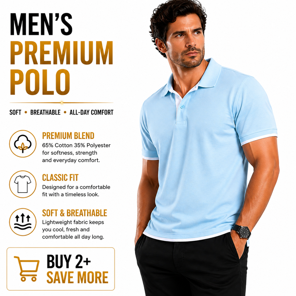 Mens Polo Shirt Cotton Blend Contrast Collar Short Sleeve Casual Work Top S-2XL