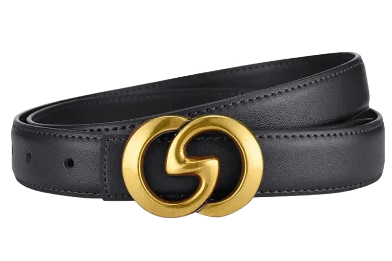 Black belt with a gold buckle on a white background