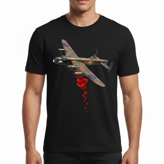 Lancaster Bomber Poppy Men's RAF Remembrance T-Shirt