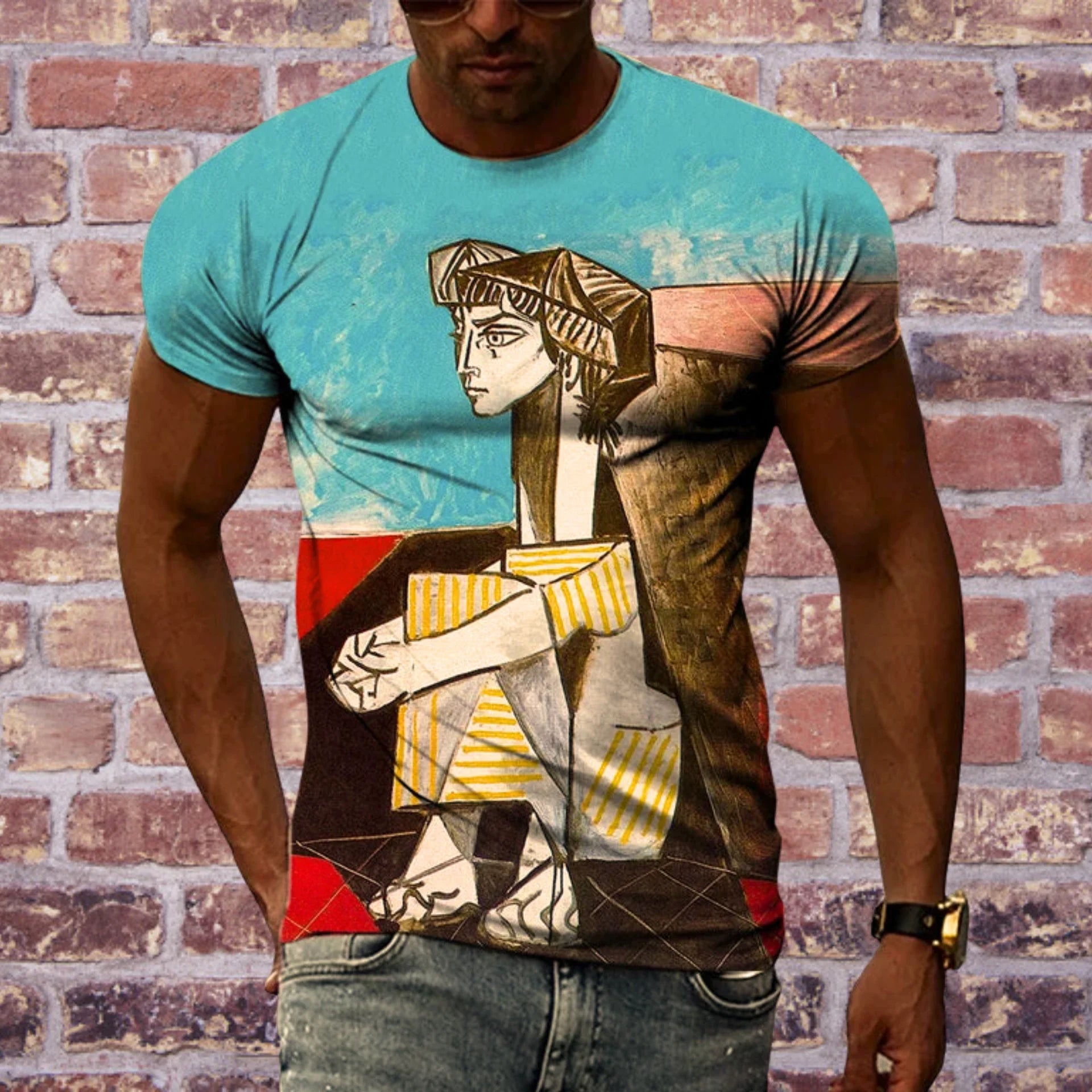 Cubic Art Print T-Shirts – 3D Painting Style Casual Tee