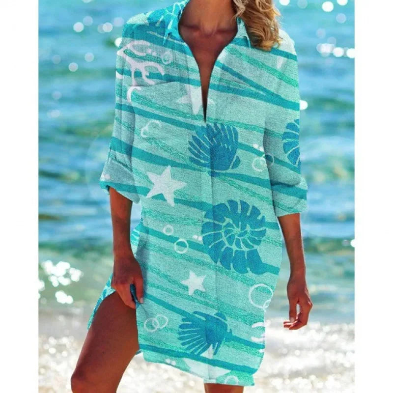 3.Boho Style Summer Cover-Up – Women's Tropical Print Beach Blouse Selection
