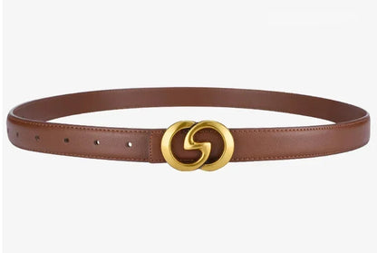 Brown belt with a gold buckle on a white background