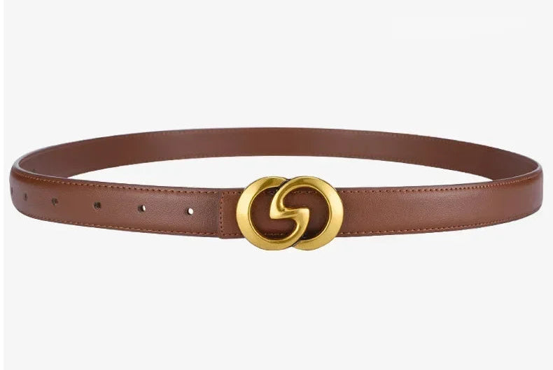 Brown belt with a gold buckle on a white background