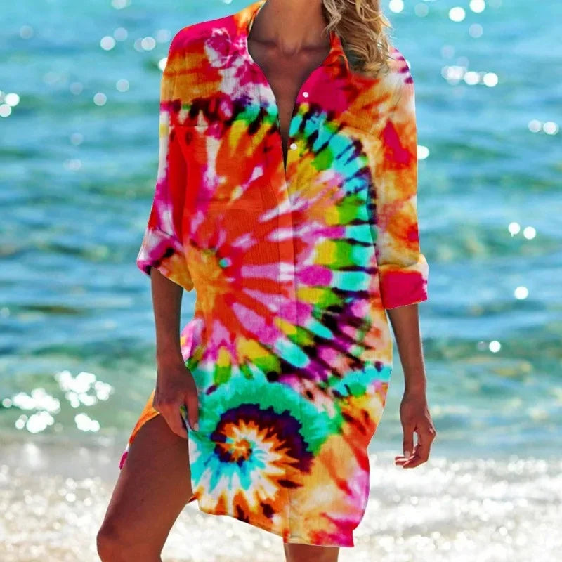 3.Boho Style Summer Cover-Up – Women's Tropical Print Beach Blouse Selection