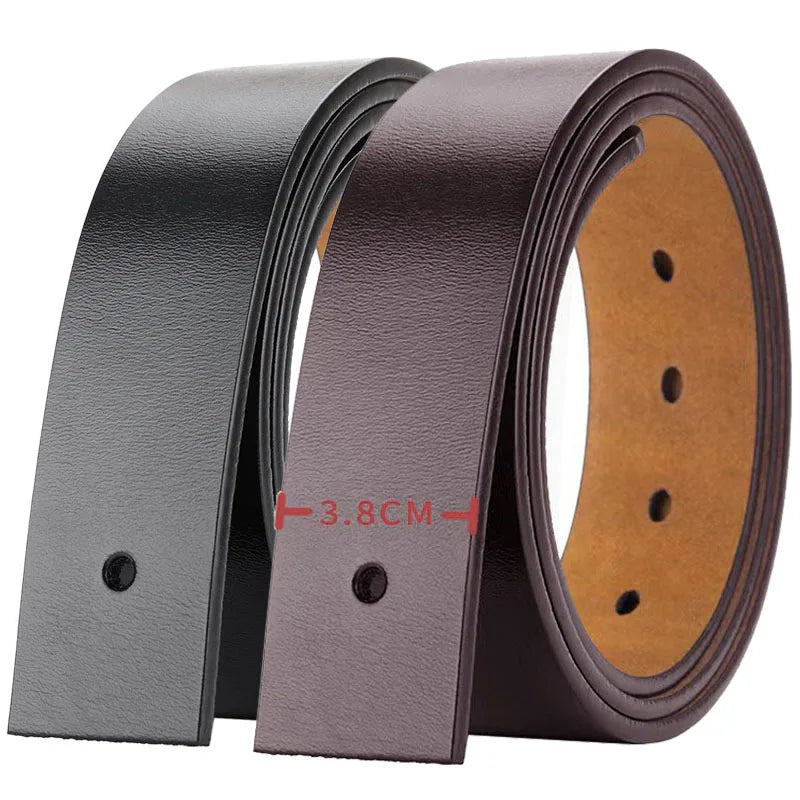 Mens Genuine Leather Belt Strap 3.8cm No Buckle Replacement Black Brown - QHA UK