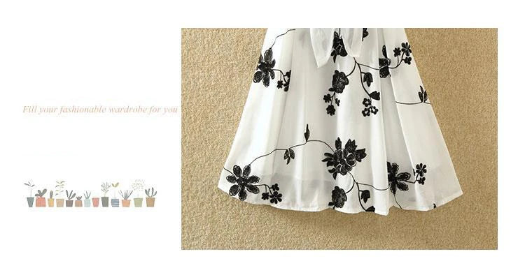 Womens Floral Embroidery Two-Piece Dress Suit Bow Belt UK 8-16