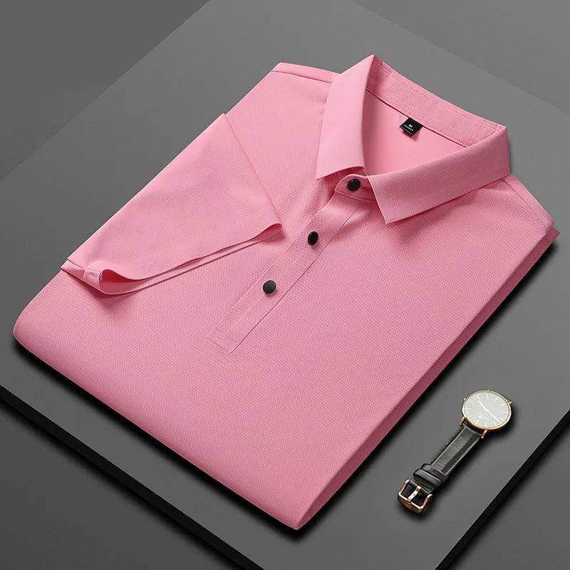 Seamless High-end Polo Shirt for Men's Business Thin Half Sleeved Solid Lapel Short Sleeved Men's Shirt Polo Shirt - QHA UK