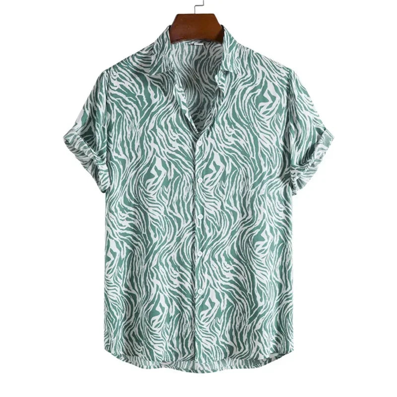 3D Printed Leopard Print Men's Shirt  Fashionable and Casual Summer Short Sleeved Beach Shirt