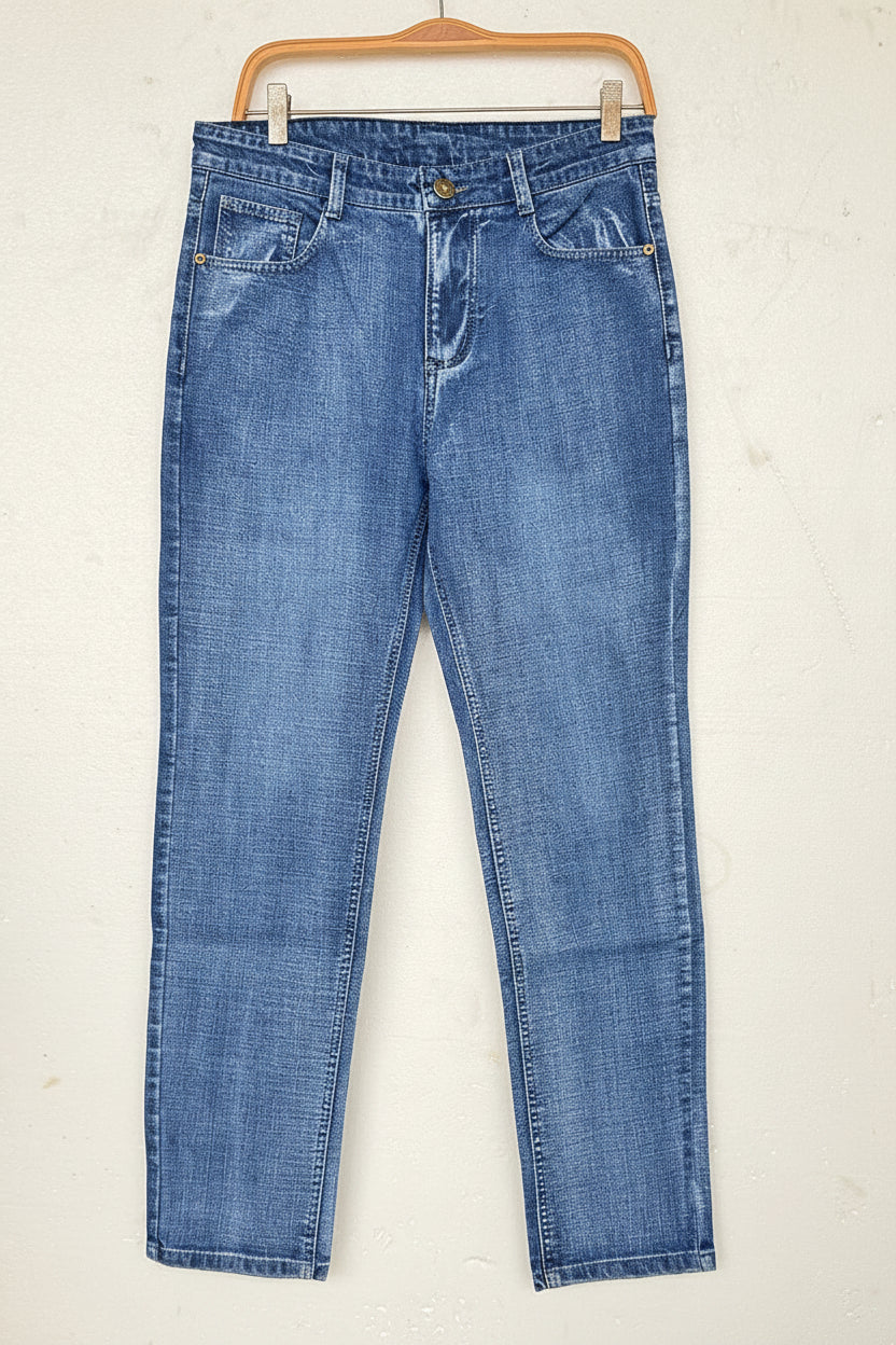 Mens Straight Stretch Jeans Slim Fit Smart Casual Work Denim Trousers
