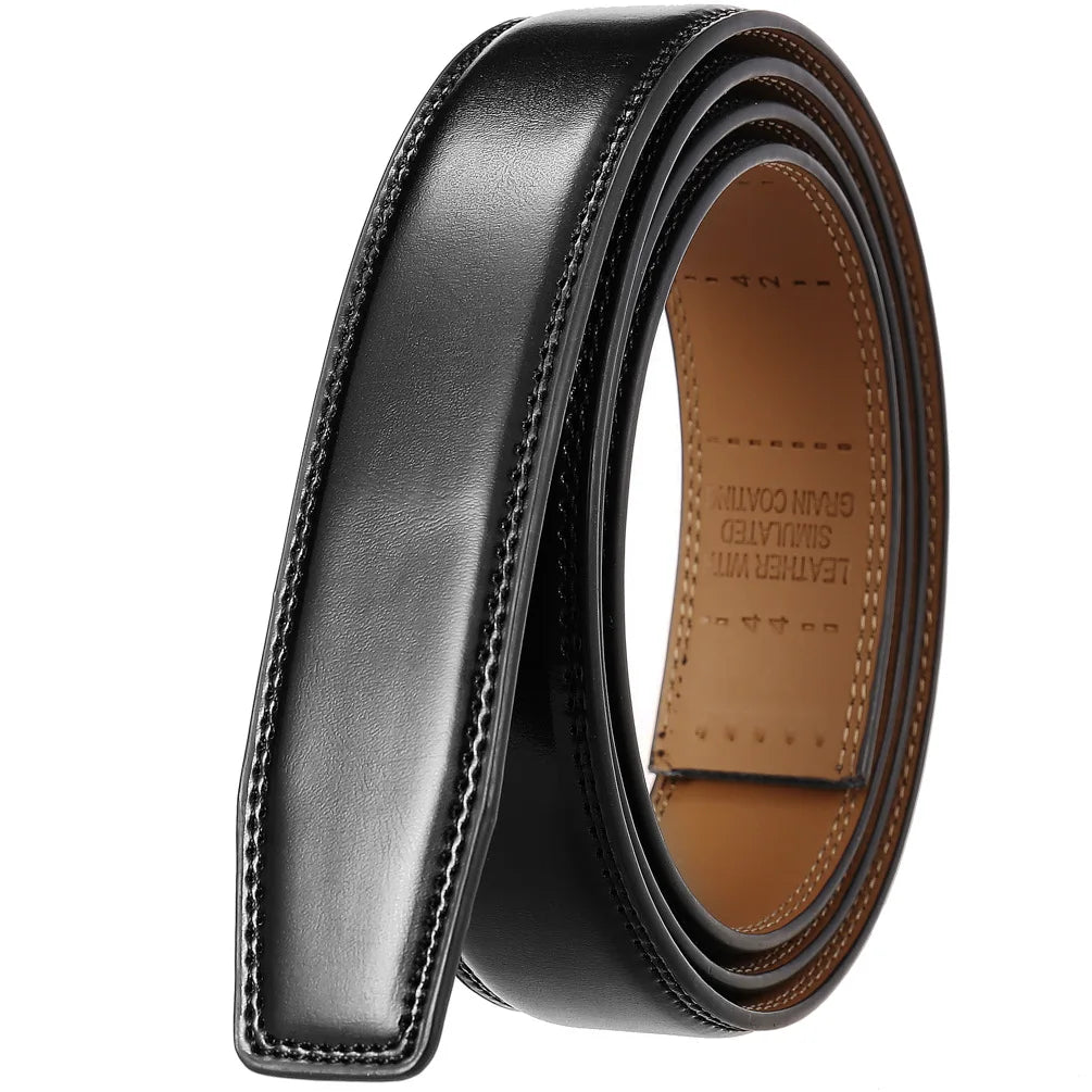 Mens Genuine Leather Belt Strap No Buckle 3cm Ratchet Replacement 110-130cm - QHA UK