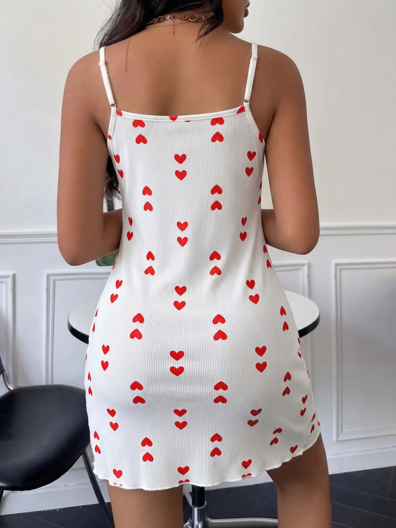Womens Heart Print Camisole Nightdress Summer Strappy Sleepwear