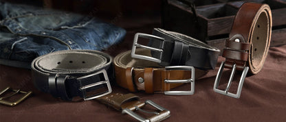 Mens Genuine Cowhide Leather Belt Antique Needle Buckle Casual Jeans Belt 40mm - QHA UK