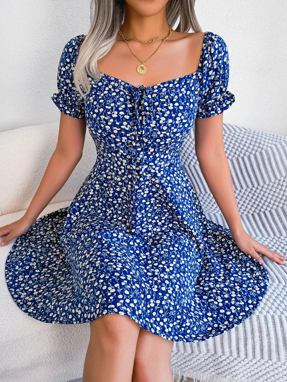BOXDAQ Womens Floral Chiffon Butterfly Sleeve Mini Dress S XL
