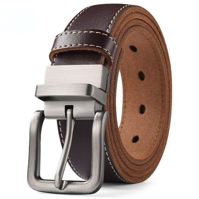 Men's Plus Size Cowskin Leather Belt with Buckle 3.3cm Casual 105–170cm