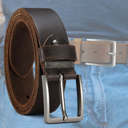 Mens Genuine Cowhide Leather Belt Antique Needle Buckle Casual Jeans Belt 40mm - QHA UK