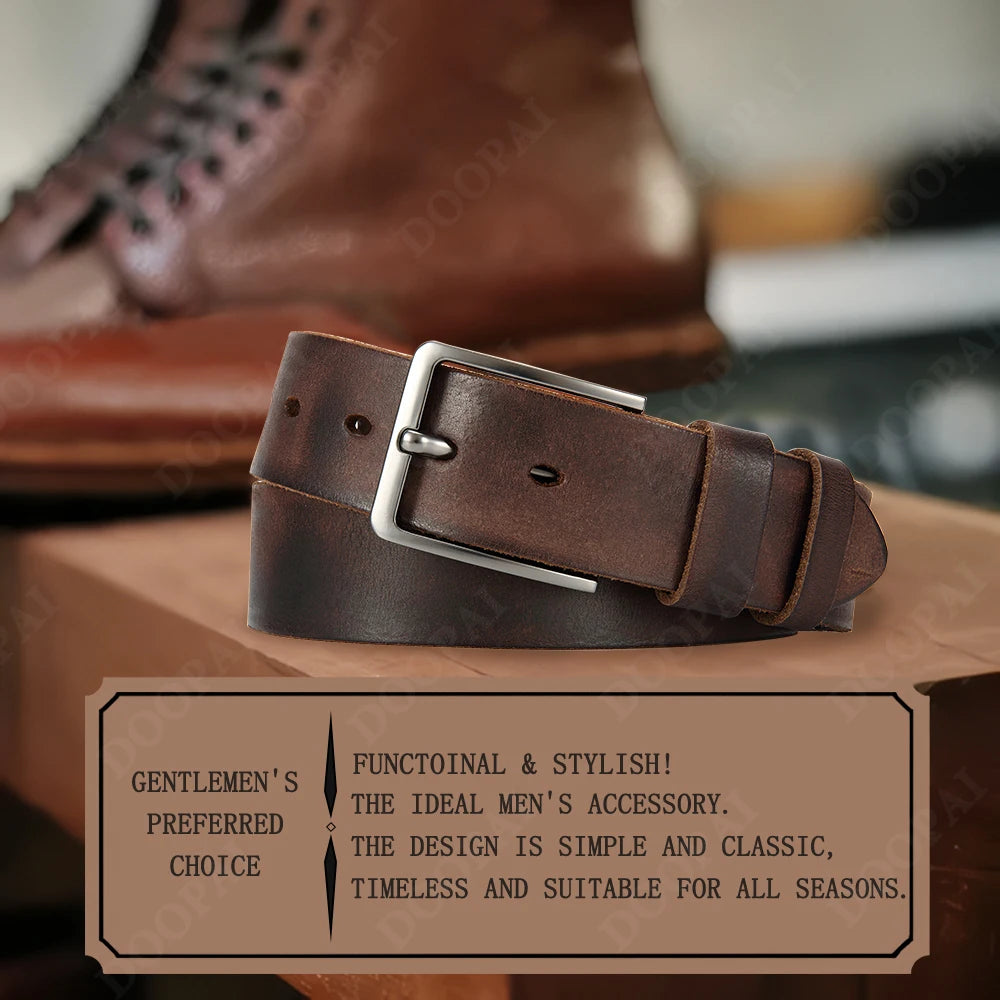 Mens Genuine Cowhide Leather Belt Antique Needle Buckle Casual Jeans Belt 40mm - QHA UK