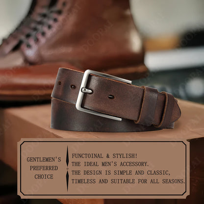 Mens Genuine Cowhide Leather Belt Antique Needle Buckle Casual Jeans Belt 40mm - QHA UK