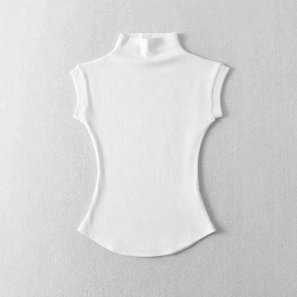 Womens Sleeveless Turtleneck Top Slim Fit Stretch Summer Basic Tee