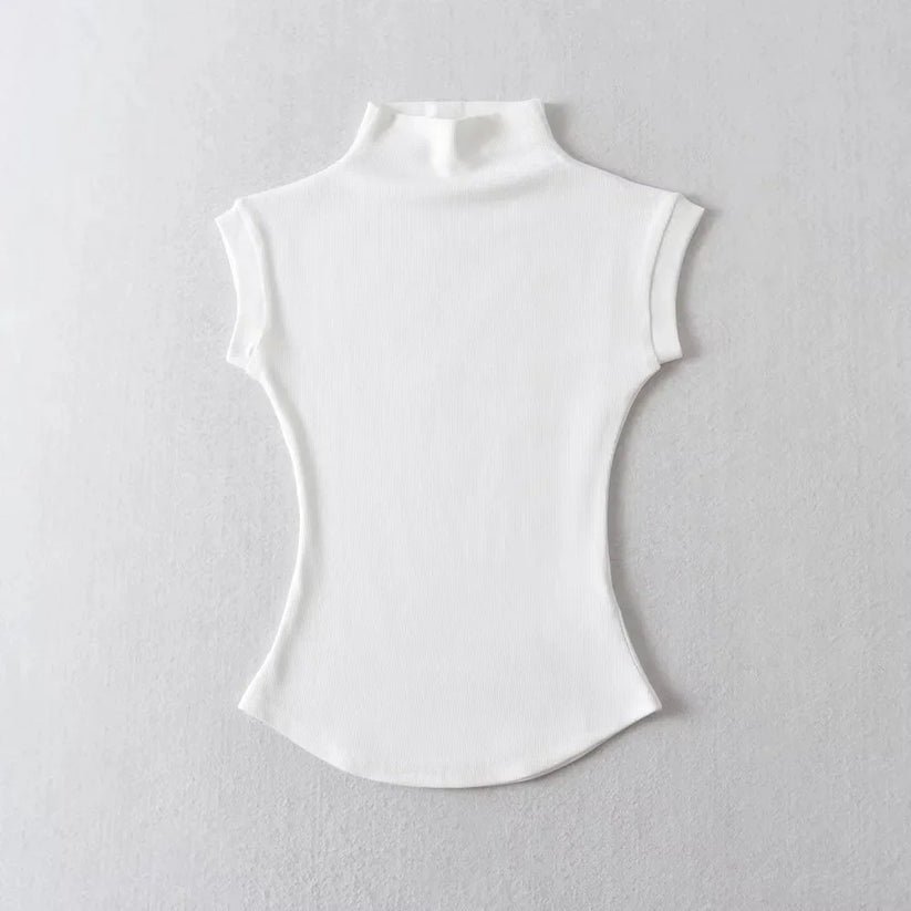 Womens Sleeveless Turtleneck Top Slim Fit Stretch Summer Basic Tee - QHA UK