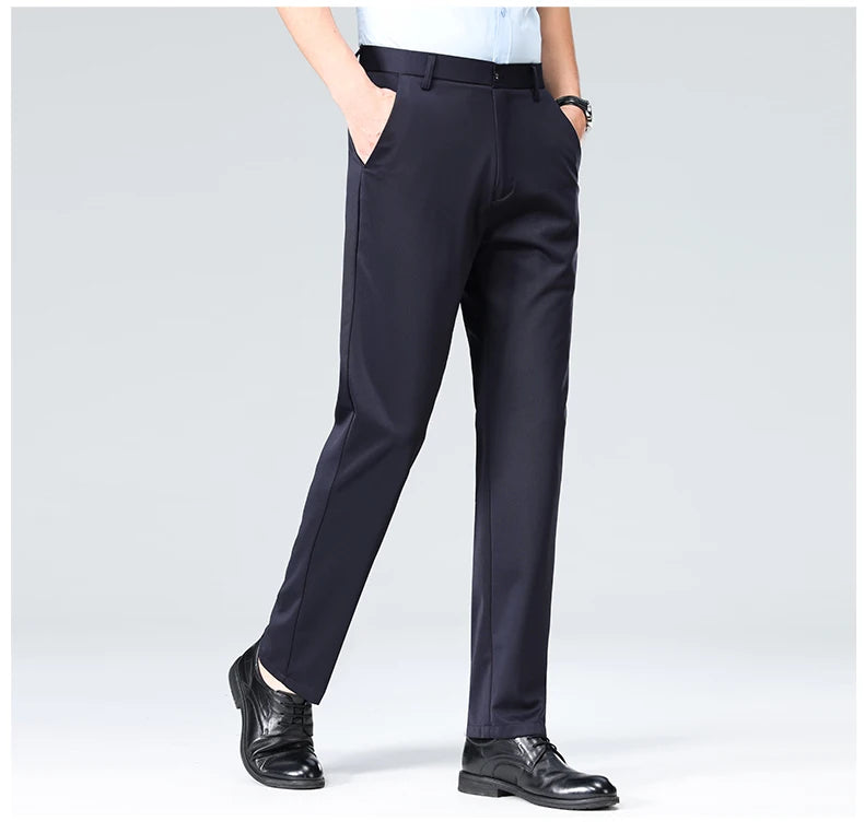 Mens Slim Fit Formal Trousers Stretch Smart Business Suit Pants - QHA UK