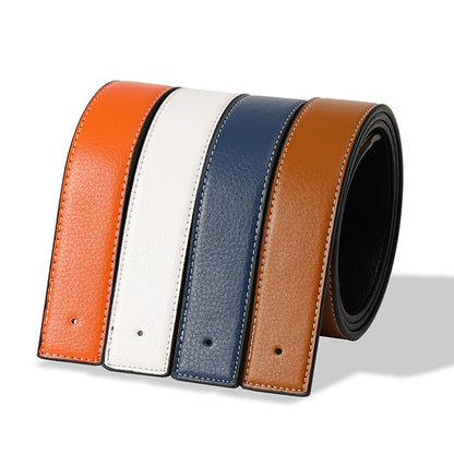 Men's Split Leather Belt Strap No Buckle 3.8cm 7 Colours Stitched Edge