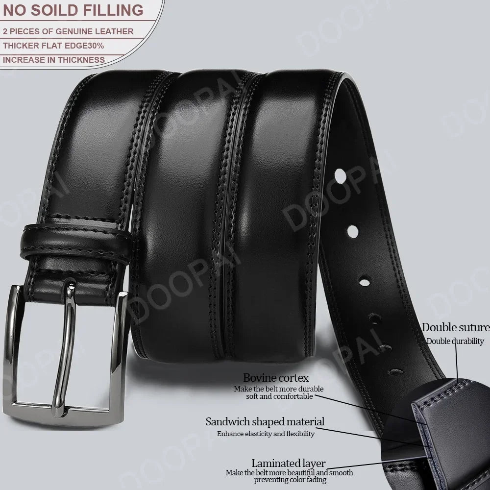 Plus Size Mens Genuine Leather Belt 105–155cm Long Metal Pin Buckle