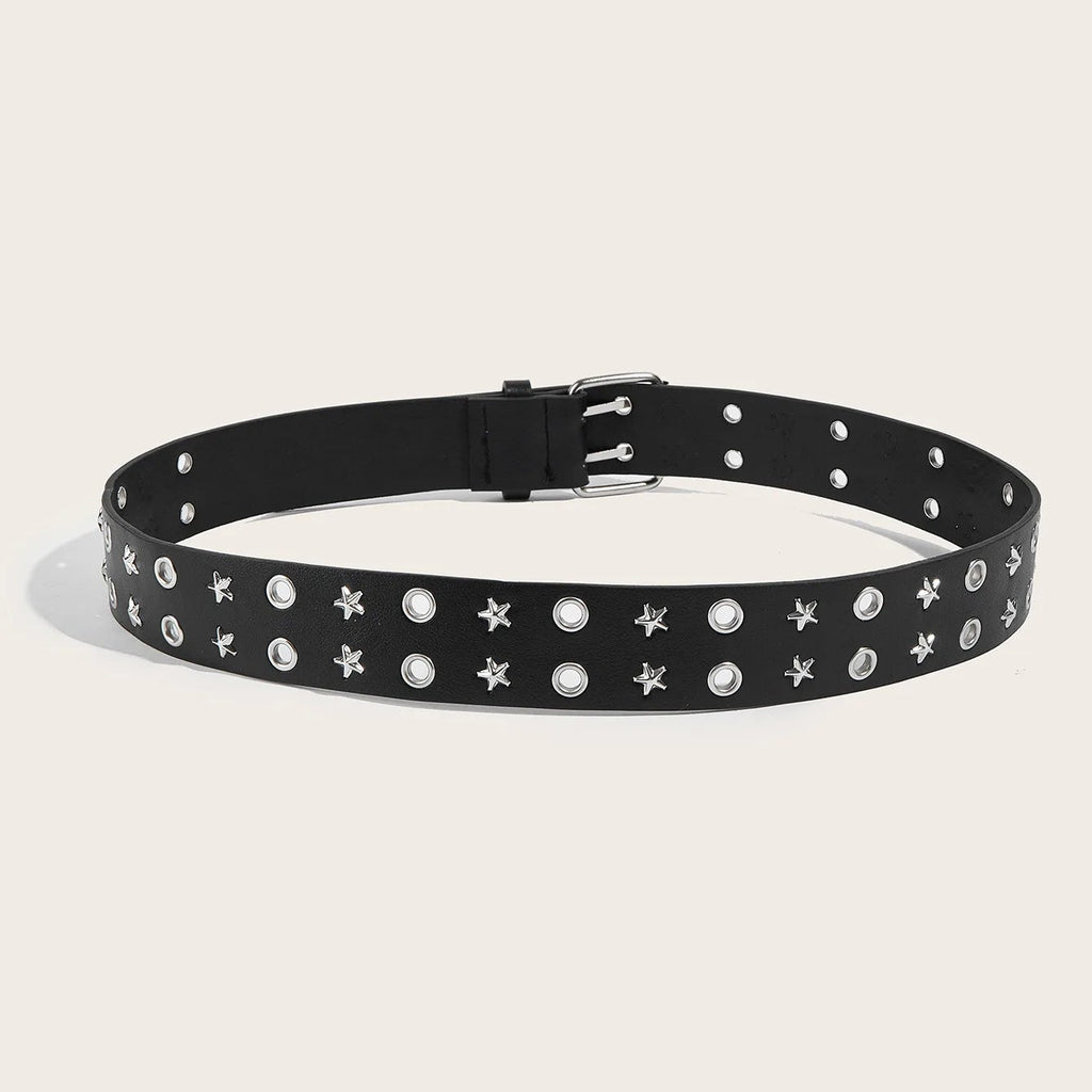 Unisex Punk PU Leather Belt Double Hole Metal Pin Buckle Goth Y2K Waist 28”-36”